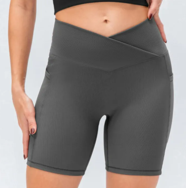 Damen Yoga-Hose mit gekreuztem Bund und Taschen