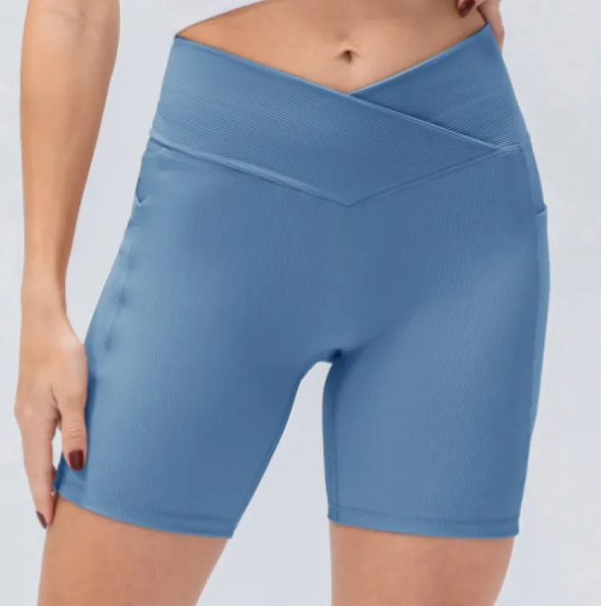 Damen Yoga-Hose mit gekreuztem Bund und Taschen