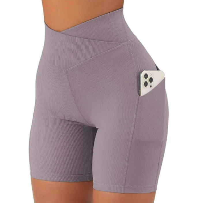 Damen Yoga-Hose mit gekreuztem Bund und Taschen