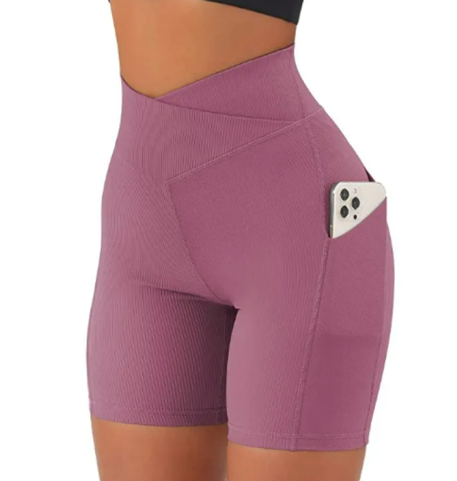 Damen Yoga-Hose mit gekreuztem Bund und Taschen