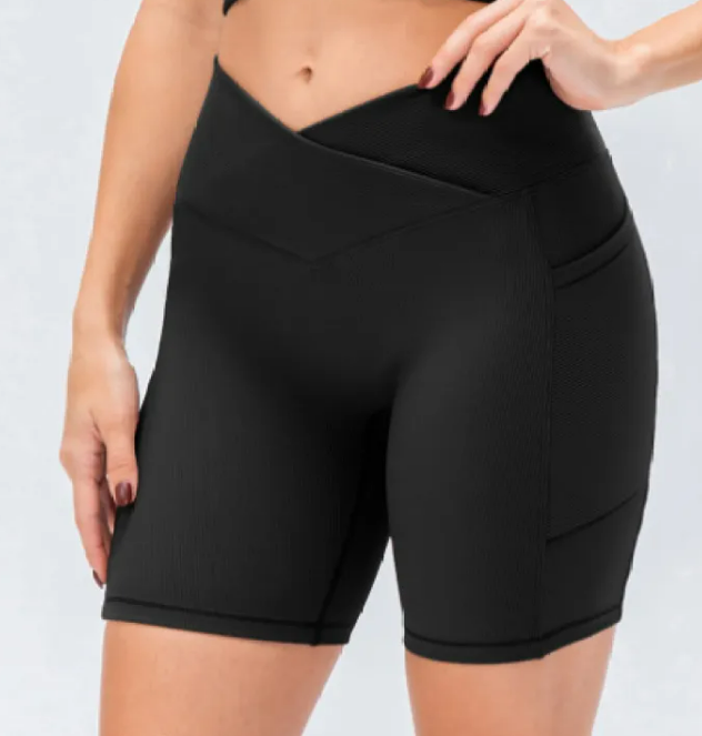 Damen Yoga-Hose mit gekreuztem Bund und Taschen