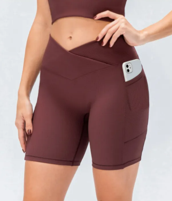 Damen Yoga-Hose mit gekreuztem Bund und Taschen