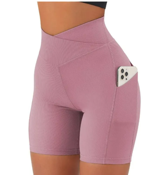 Damen Yoga-Hose mit gekreuztem Bund und Taschen