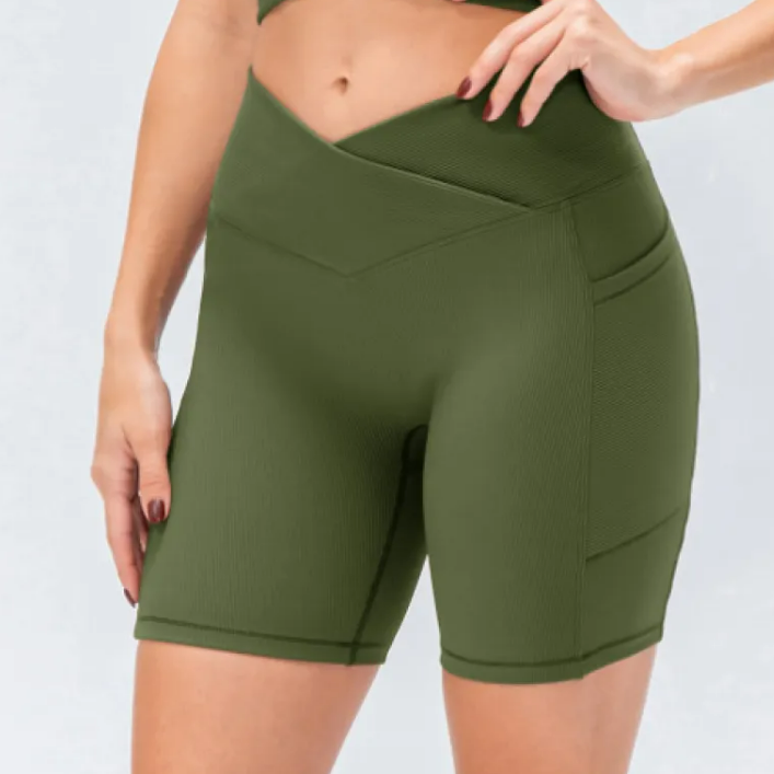 Damen Yoga-Hose mit gekreuztem Bund und Taschen