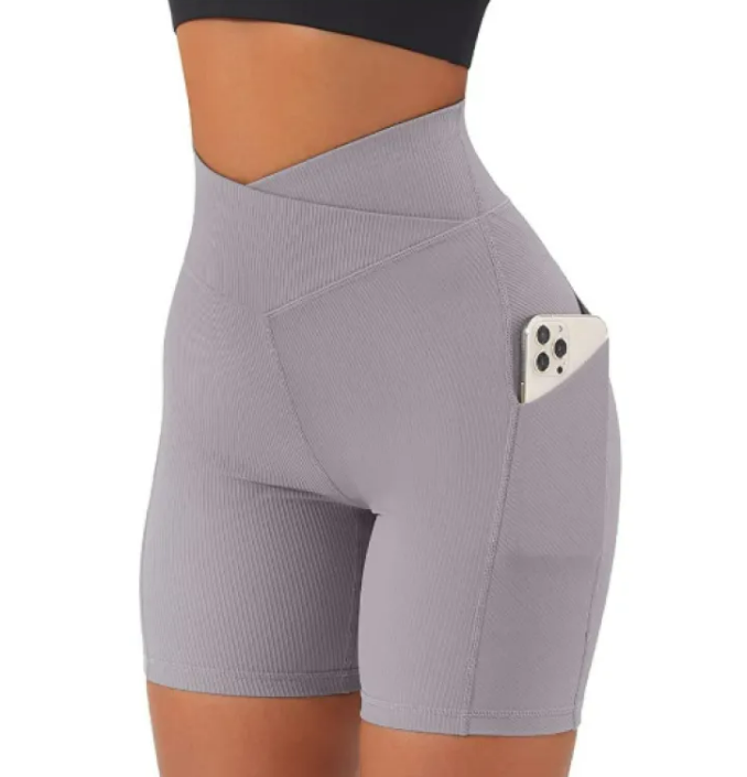 Damen Yoga-Hose mit gekreuztem Bund und Taschen