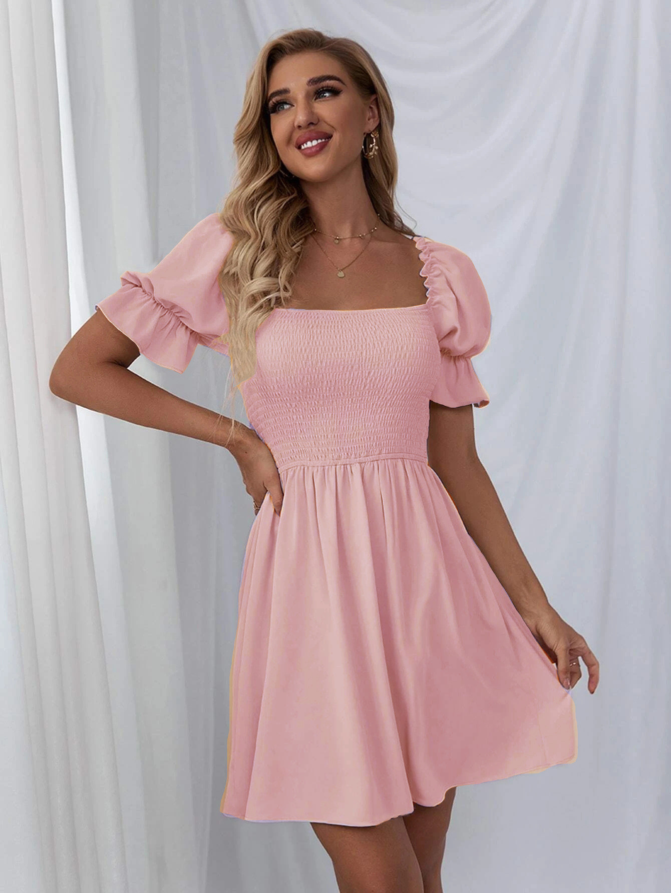 Damen A-Linien-Kleid mit eckigem Ausschnitt